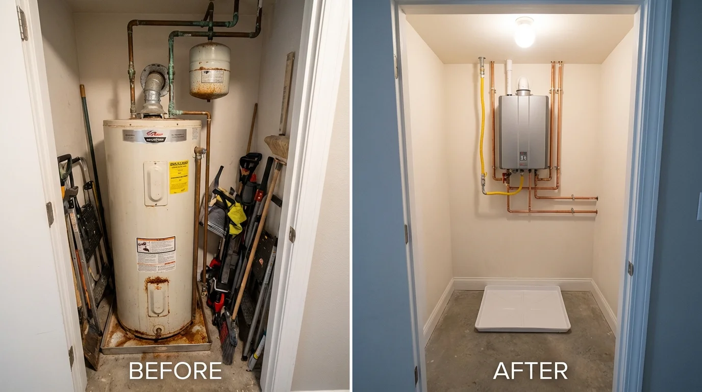 Tank water heater versus wall-mounted tankless unit comparison for Bellville, OH homeowners